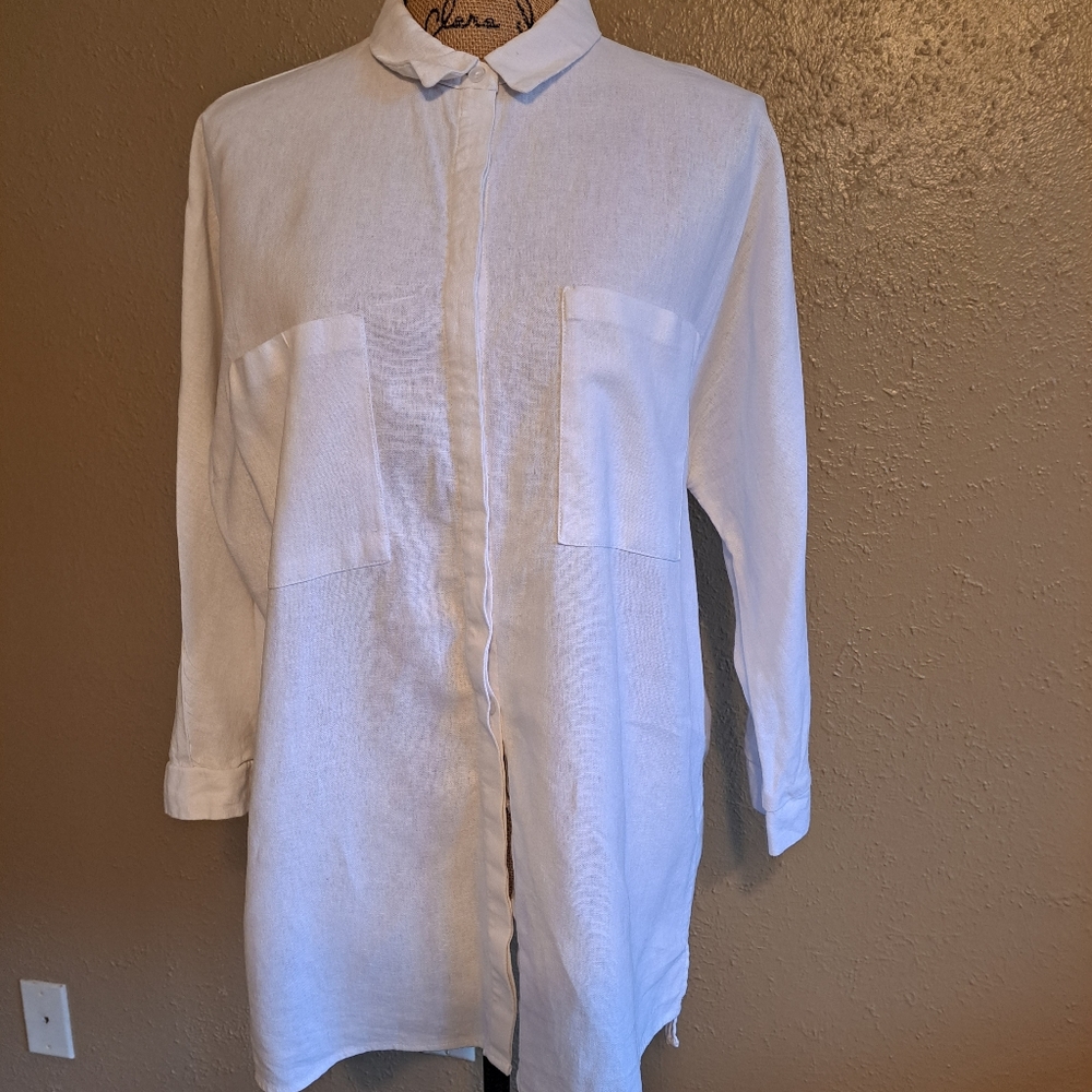Cynthia Rowley linen blend long sleeve button front, large